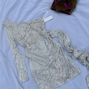 Xtraordinary Silver Sequin One-Shoulder Dress